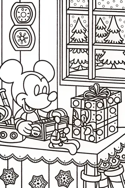 Mickey Mouse Winter Workshop Coloring Page