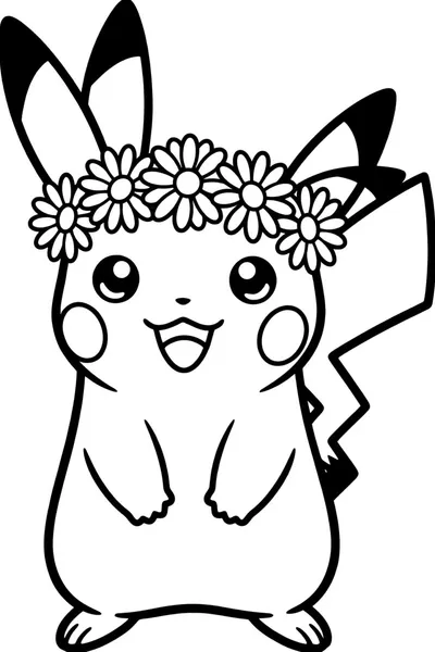 Pikachu Flower Crown Coloring Page