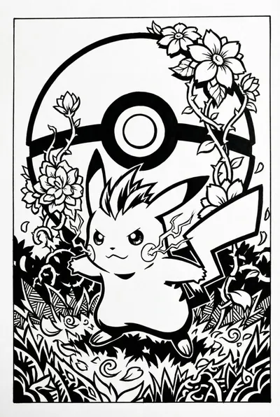 Pikachu’s Floral Garden Coloring Page