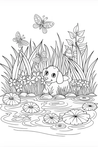Playful Puppy Adventure by the Pond