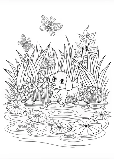 Playful Puppy Adventure by the Pond