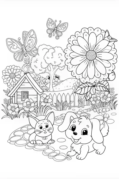 Puppy and Friends in a Garden Wonderland