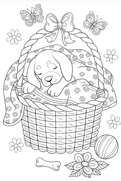 Puppy Snoozing in a Basket