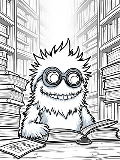 Monster librarian in a magical library