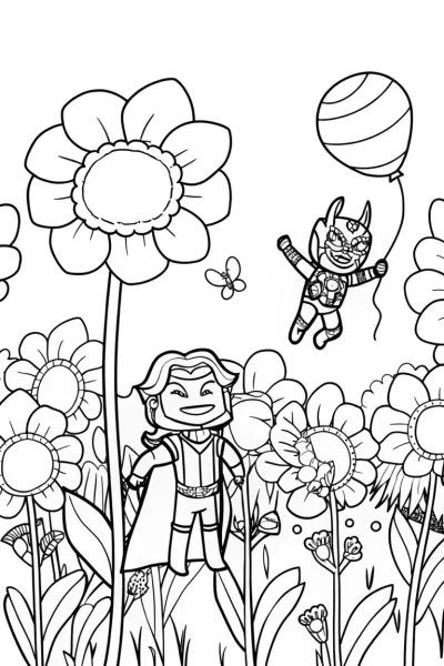 Avengers in a Magical Flower Field Coloring Page