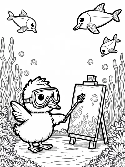 Chick painting underwater scene