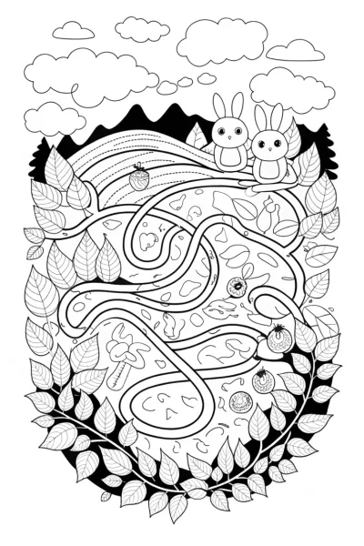 Autumn Adventures in a Woodland Maze Coloring Page