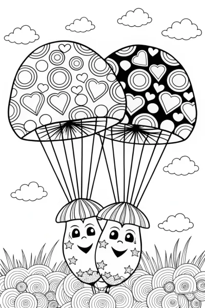 Mushroom Balloon Adventure Coloring Page
