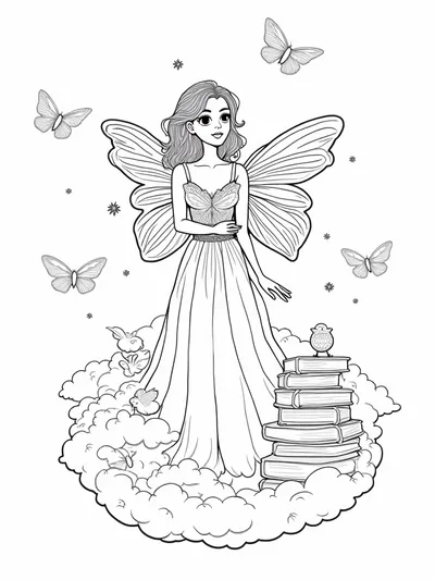 Fairy librarian in the clouds