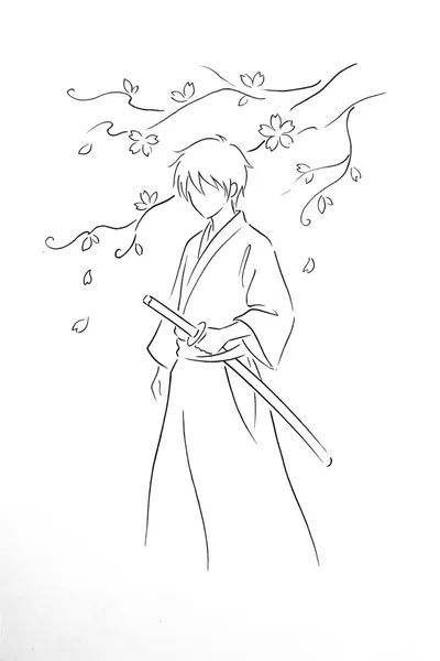 Samurai Cherry Blossom Garden Coloring Page