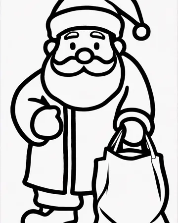 A coloring page of Santa Claus with Presents