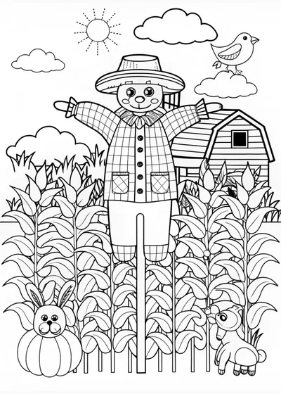 Scarecrow in the Cornfield: A Coloring Adventure