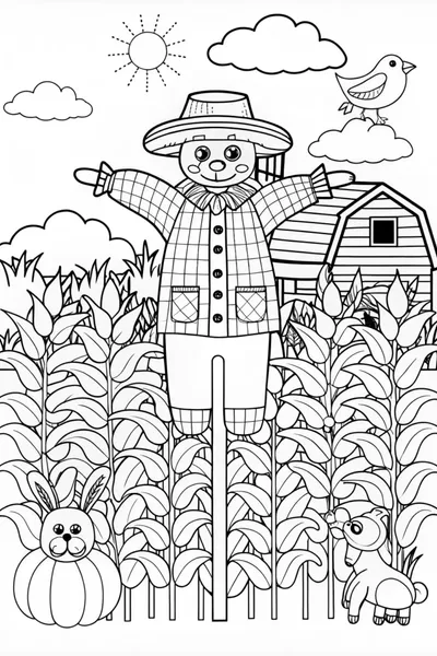 Scarecrow in the Cornfield: A Coloring Adventure