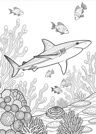 Shark’s Adventure at Sea Coloring Page