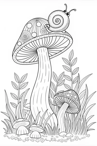 Giant Forest Mushrooms Coloring Page