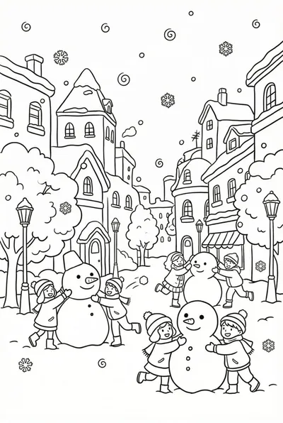 Snowy City Fun Coloring Page