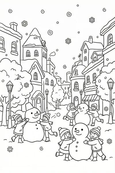 Snowy City Fun Coloring Page