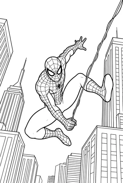 Spiderman City Swing Coloring Page