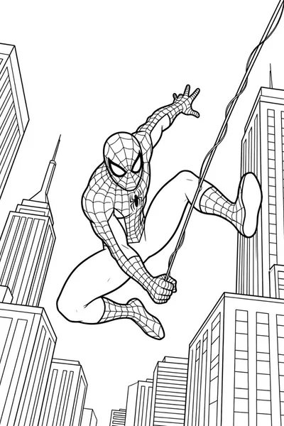 Spiderman City Swing Coloring Page