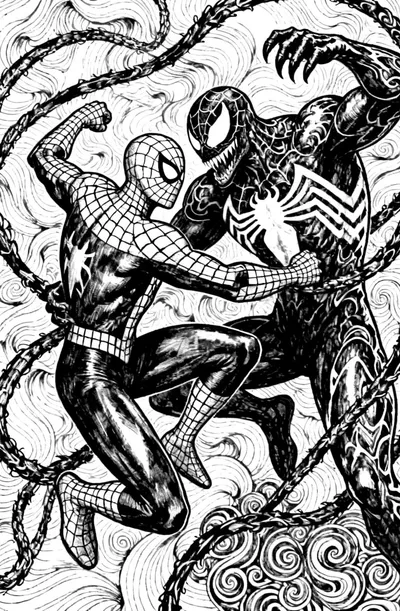 Spiderman vs Venom Coloring Page