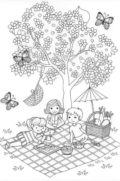 Spring Picnic with Friends Under the Blossoming Tree