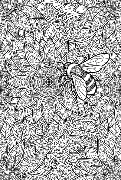 Sunflower Bee Garden Coloring Page