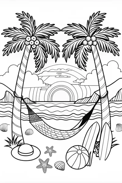Sunrise at the Tropical Beach Coloring Page