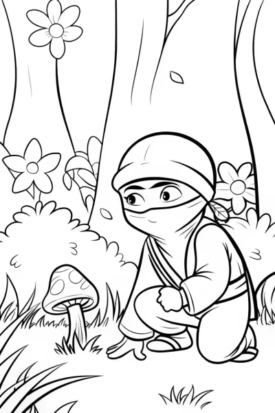 Ninja in the Enchanted Forest Coloring Page