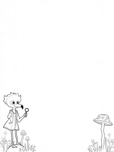 Flamingo botanist exploring a forest