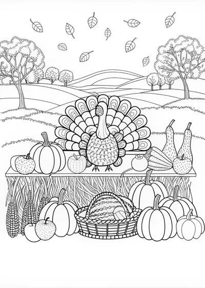 Thanksgiving Turkey and Harvest Scene