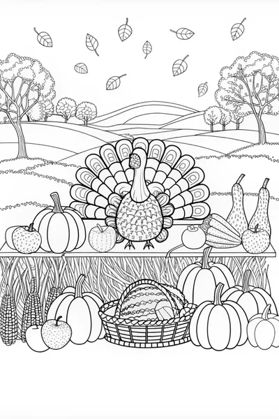 Thanksgiving Turkey and Harvest Scene