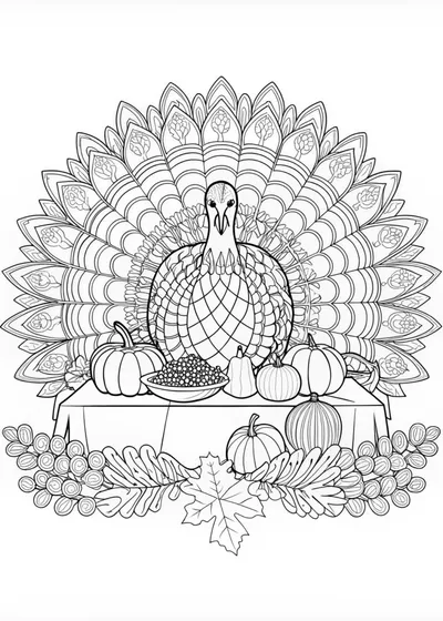 Thanksgiving Turkey and Pumpkin Delight Coloring Page