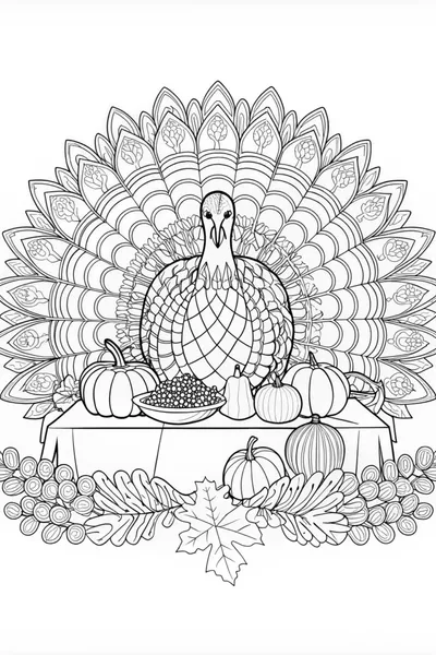 Thanksgiving Turkey and Pumpkin Delight Coloring Page