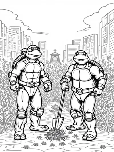 Turtles planting in the park
