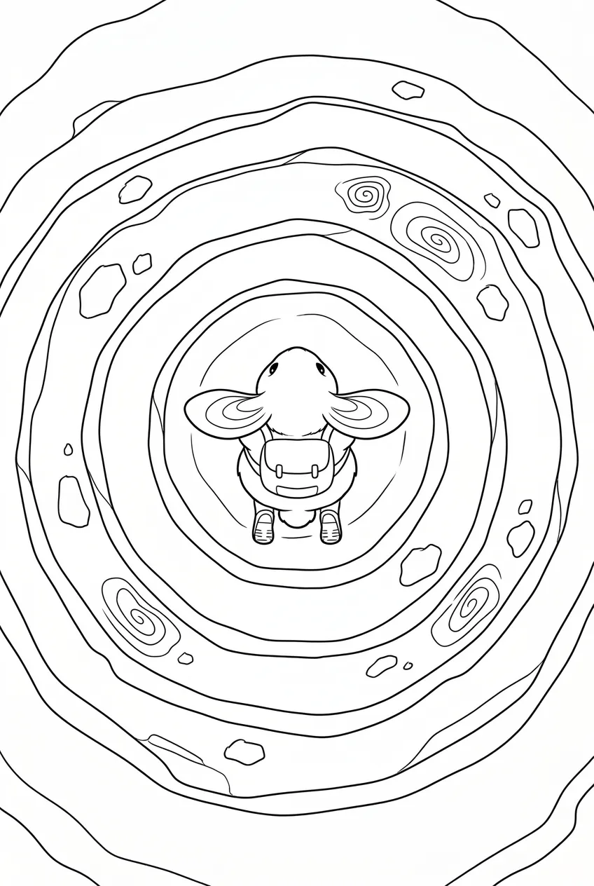 Example coloring page for the Top-down angle prompt