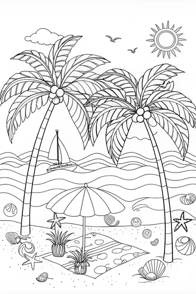 Tropical Beach Bliss Coloring Page