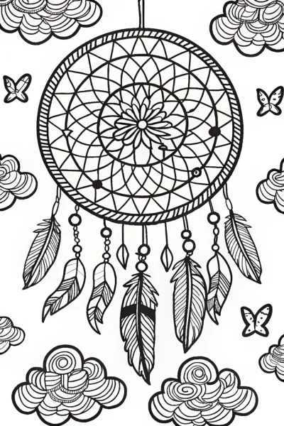 Rainbow Dreamcatcher Sky Coloring Page