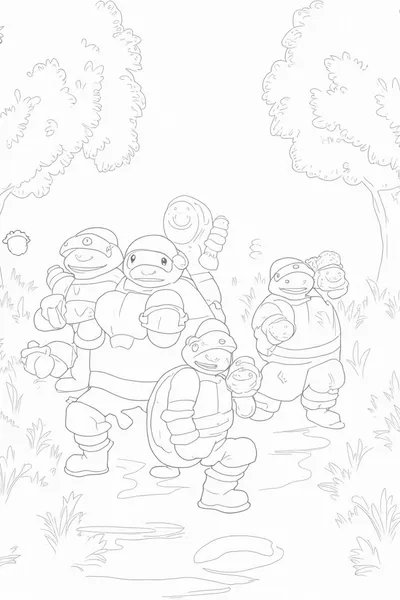 Teenage Mutant Ninja Turtles in an orchard