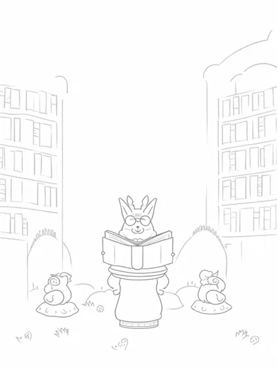 Rabbit librarian reading in the library
