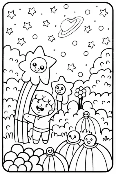 Cosmic Garden Adventure Coloring Page