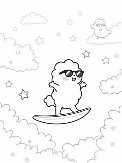 Pompompurin surfing on clouds