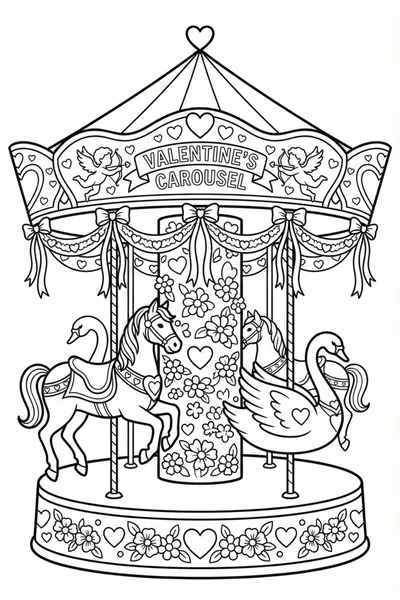 Valentine’s Day Carousel Coloring Page