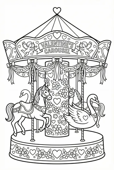 Valentine’s Day Carousel Coloring Page