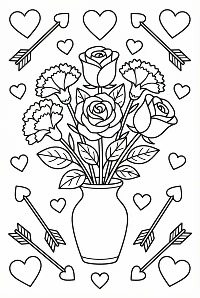 Valentine’s Flower Bouquet Coloring Page