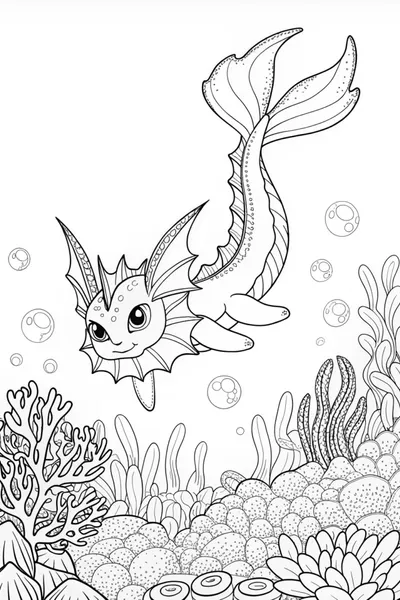 Vaporeon in Tranquil Waters Coloring Page