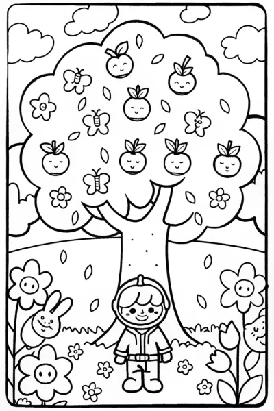 Ninja in the Enchanted Orchard Coloring Page