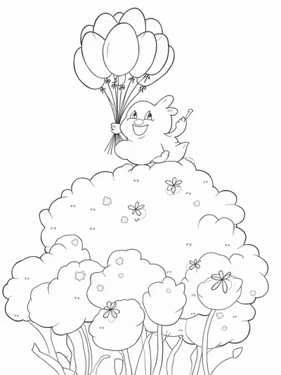 Huggy Wuggy floating with balloons