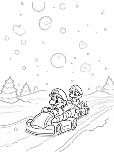 Mario and Luigi racing in winter