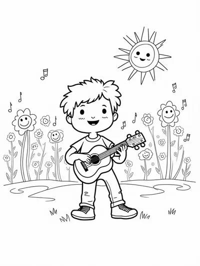 JJ playing music in a garden
