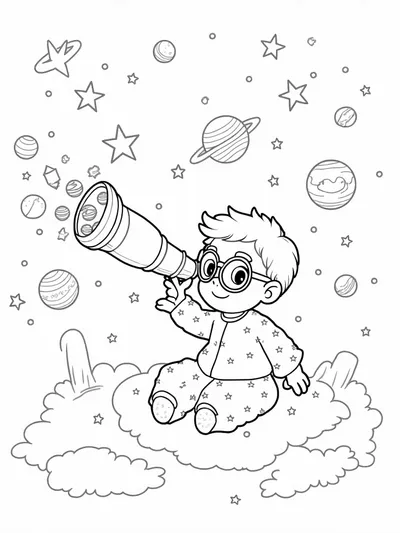 Baby astronomer stargazing